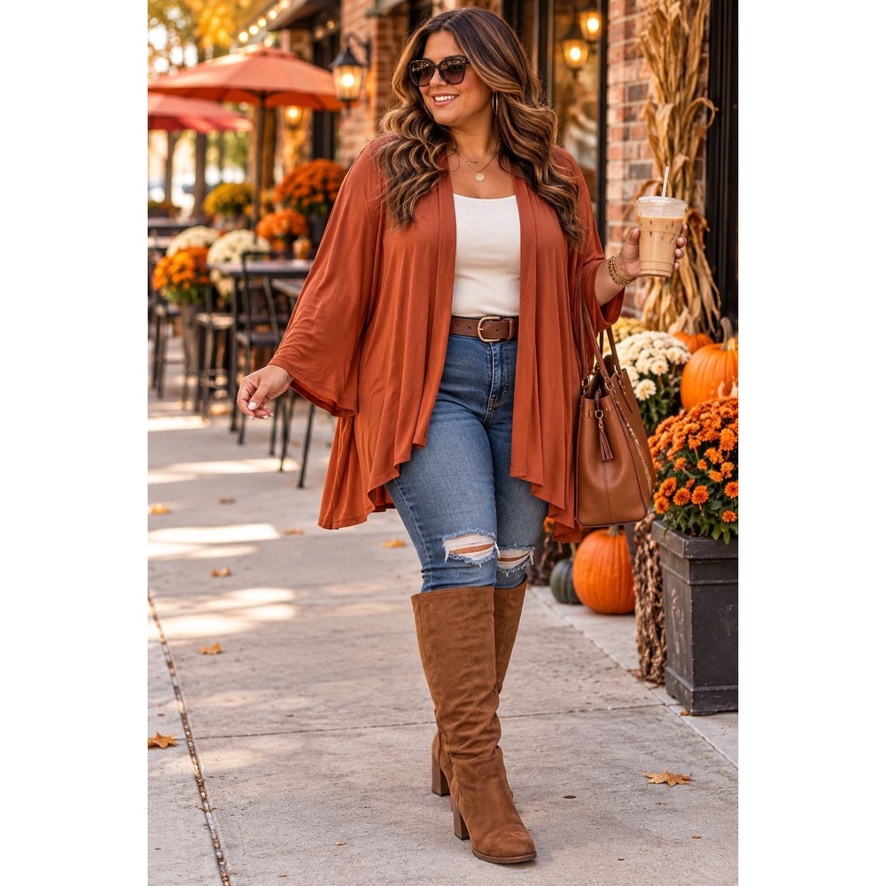 74. Azules XL Rust Open-Front Cardigan –Lightweight Fall Sweater